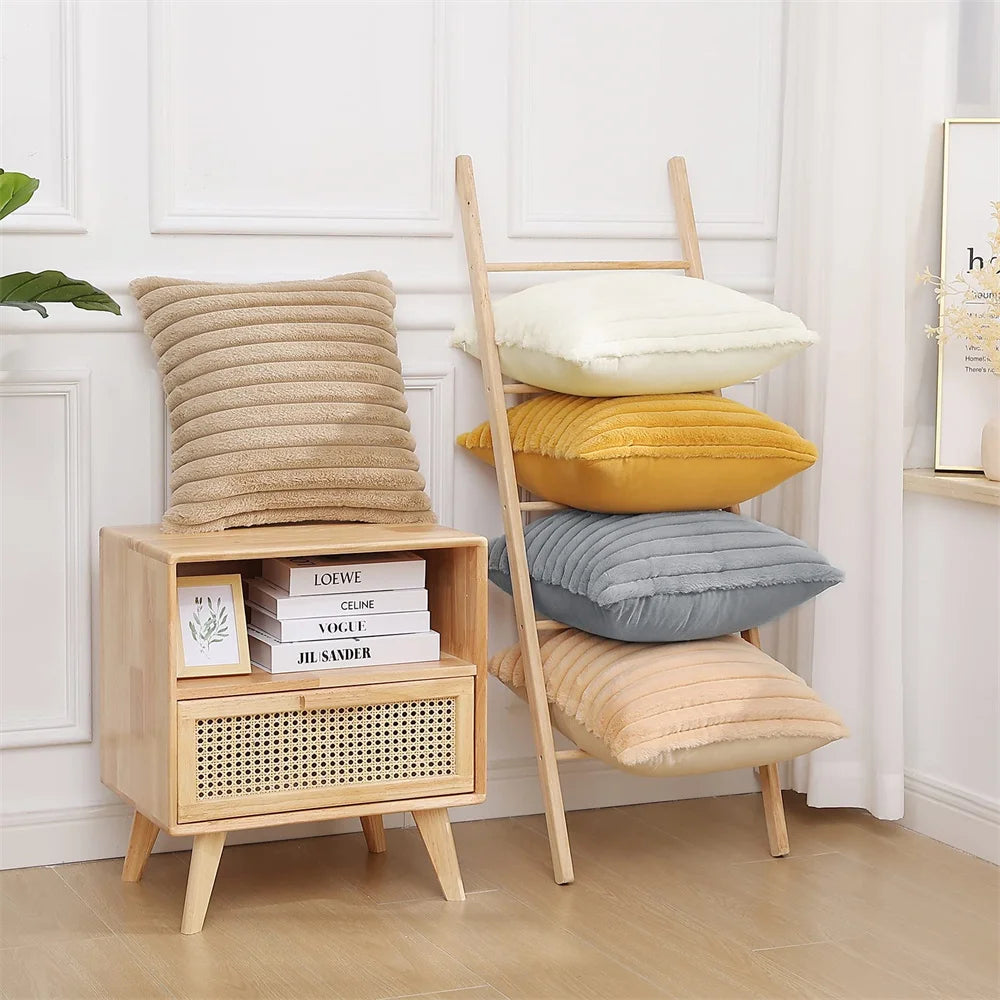 Olanly Taie Oreiller Fausse Fourrure Nordique Jaune Doré