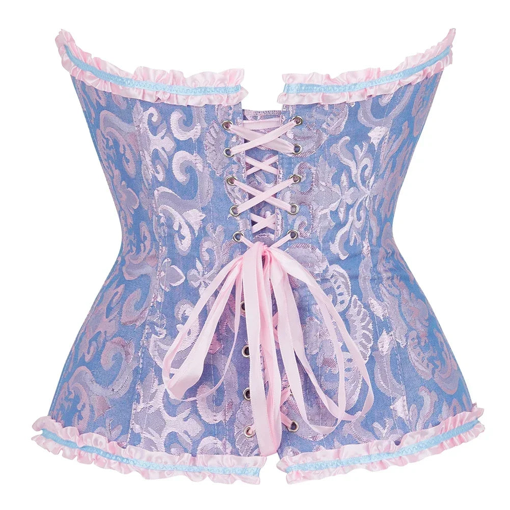 Victorian Floral Jacquard Corset – Front Busk Closure