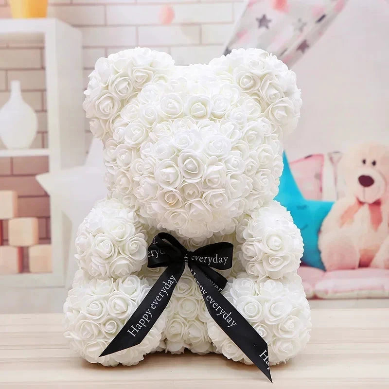 Ourson en roses éternelles avec boîte – 40 cm