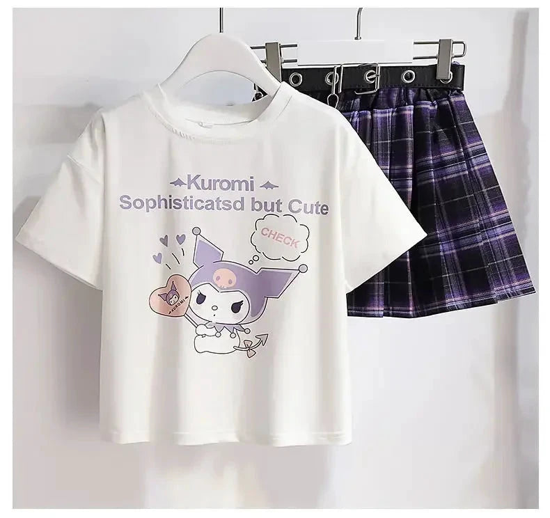 Sanrio Kuromi Kostüm Lila Faltenrock Metallkette