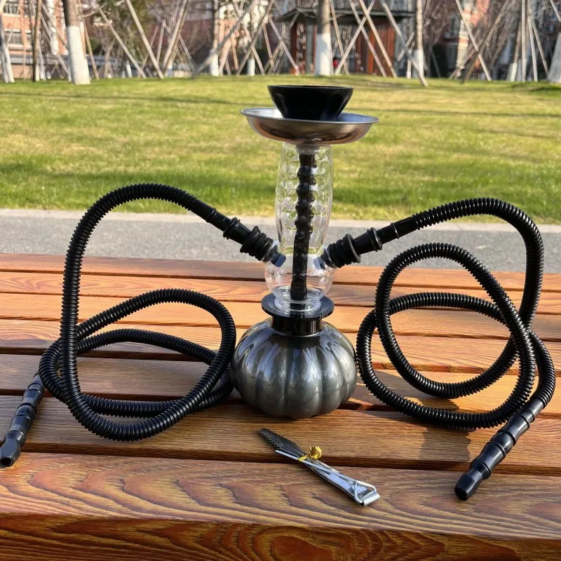 Shisha-Set Oval Guillé Acryl Doppel Silikonschlauch Riesig Mai
