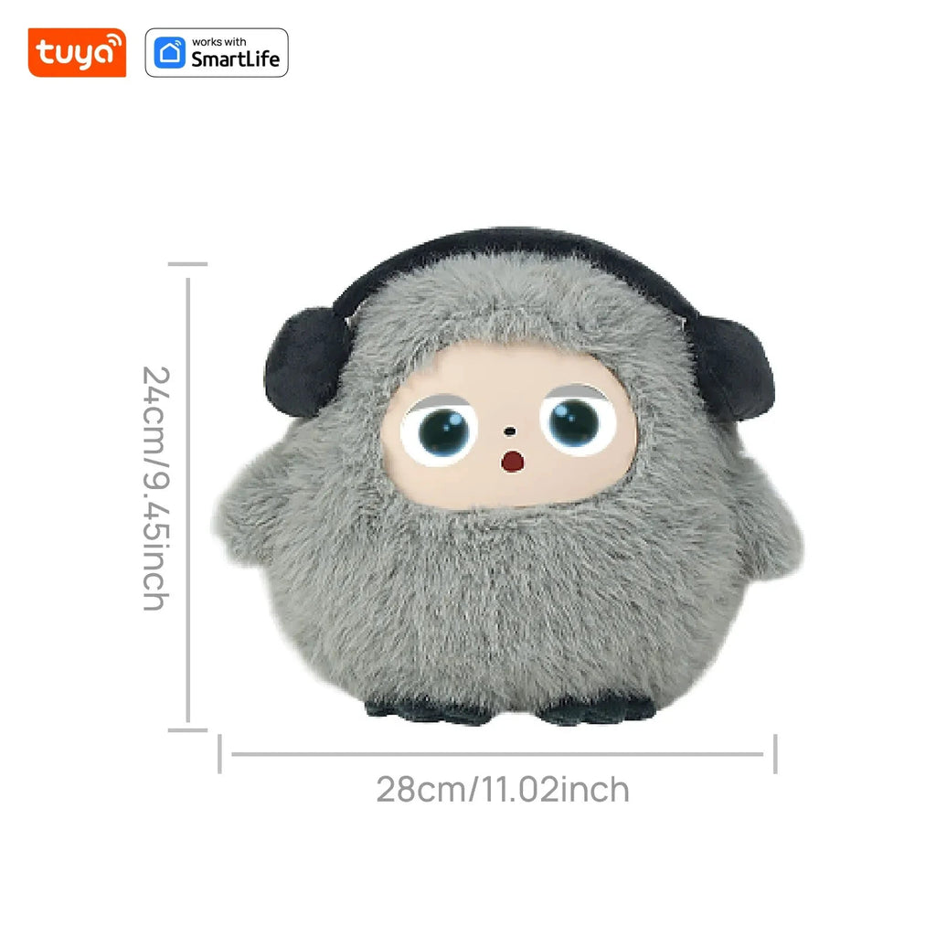 BOBO Grauer Roboter-Plüsch mit KI, LED-Augen und USB-Sprachsteuerung