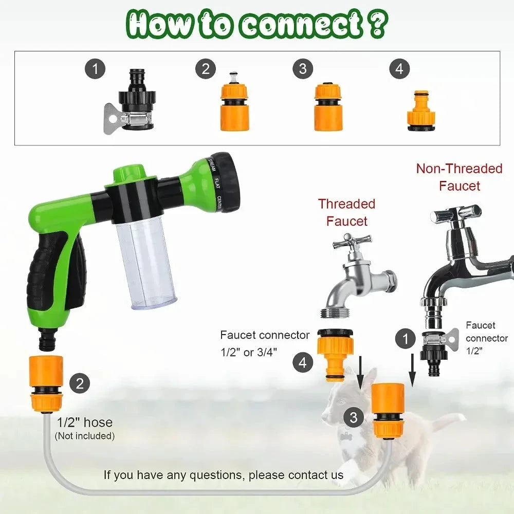Pulvérisateur De Douche Pour Animaux De Compagnie 8 En 1 Avec Buse Mousse Tuyau Haute Pression Pour Jardin Voiture Et Bain by LSDLBoutique.ch