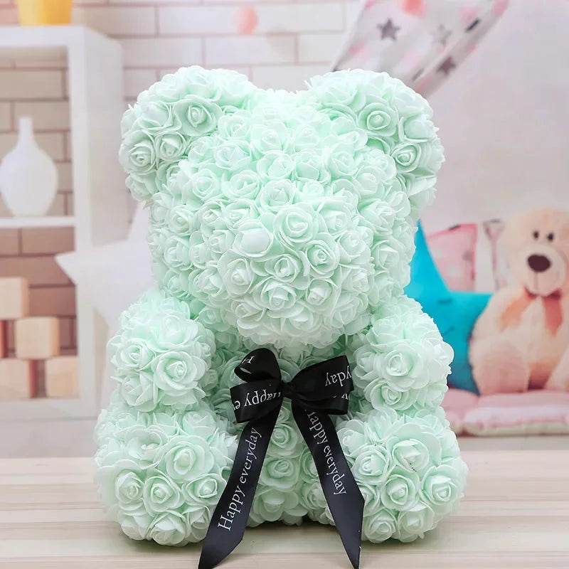 Ourson en roses éternelles avec boîte – 40 cm