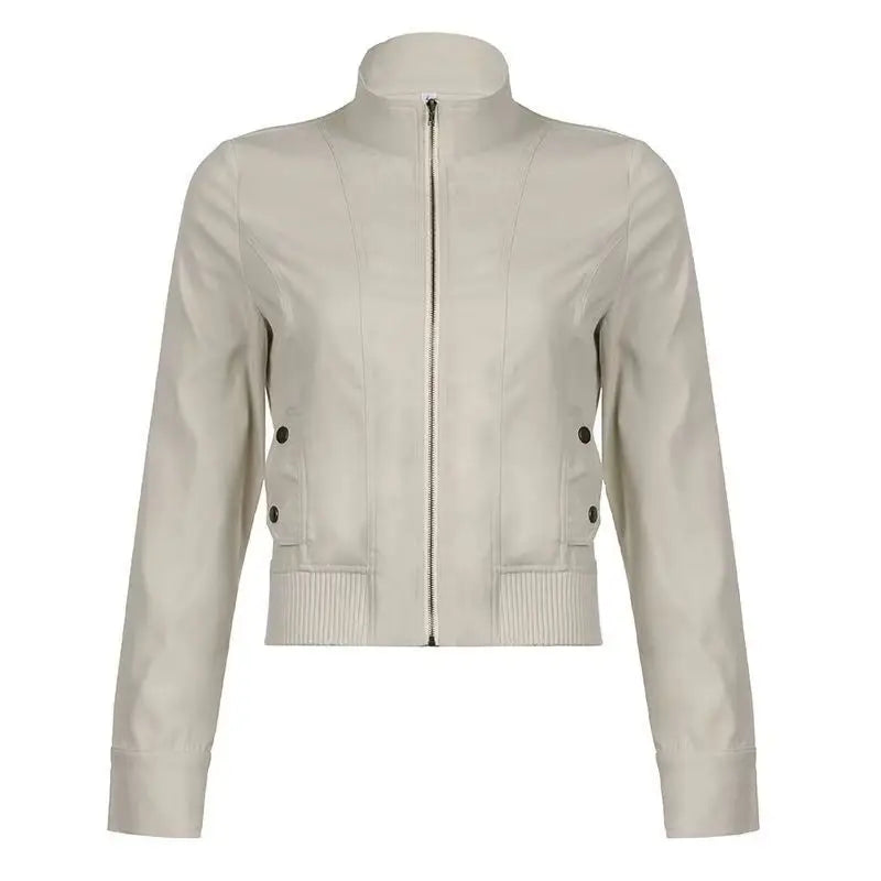 Veste Blanche À Col Montant Streetwear Zip Fermeture Zippée Polyester Non Tissé Pour Printemps Été Moderne by LSDLBoutique