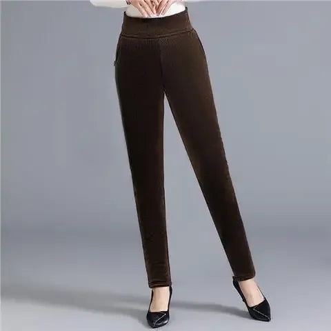 Fjadt Leggings Velours Doré Taille Haute Élastiques