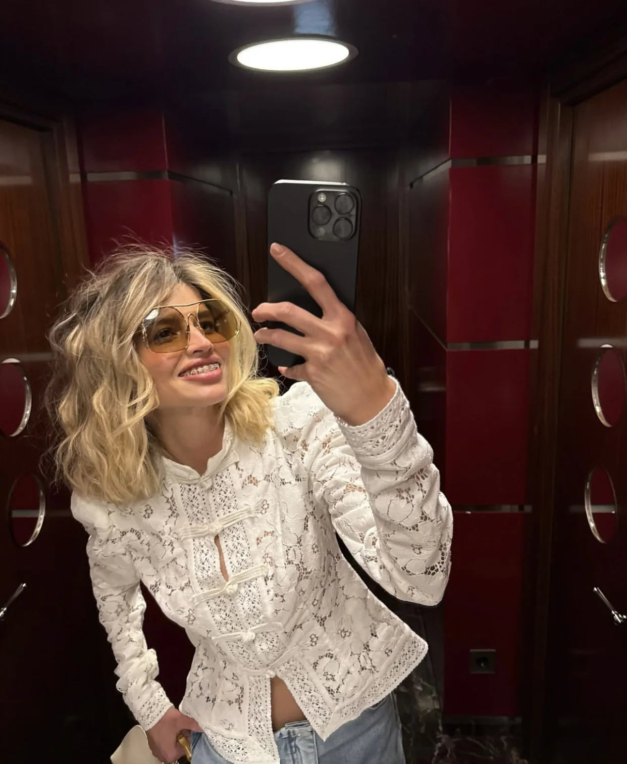 Tossy Chemise Dentelle Imprimée Transparente Écru Manches Longues