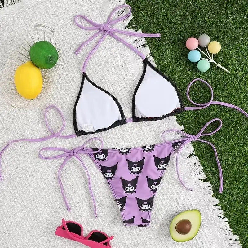 Kawaii Cosplay Two-Piece Bikini with Cat Print – Kuromi Y2K