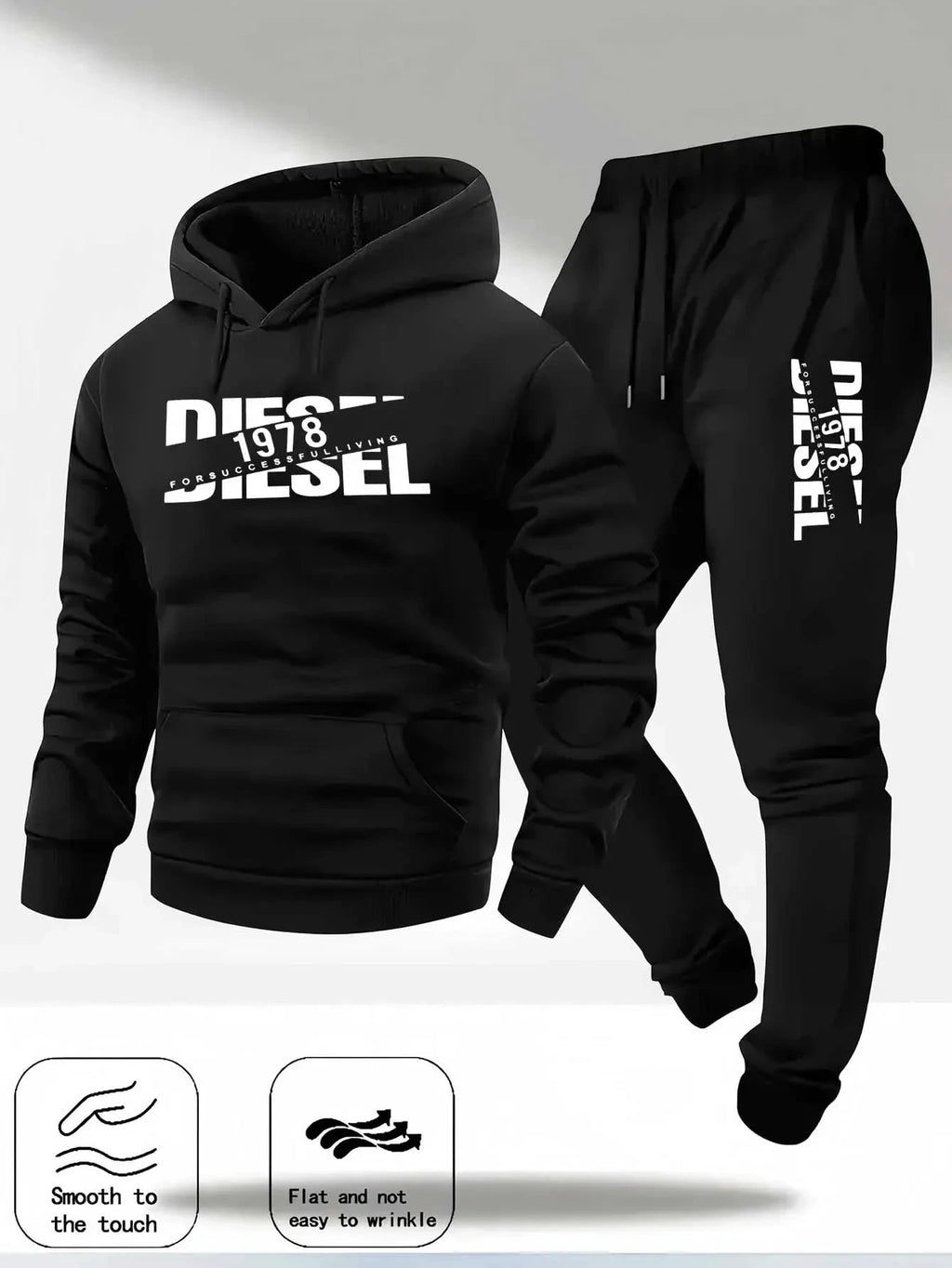 Zweiteiliges Set aus hellgrauem Hoodie und Hose von Diesel