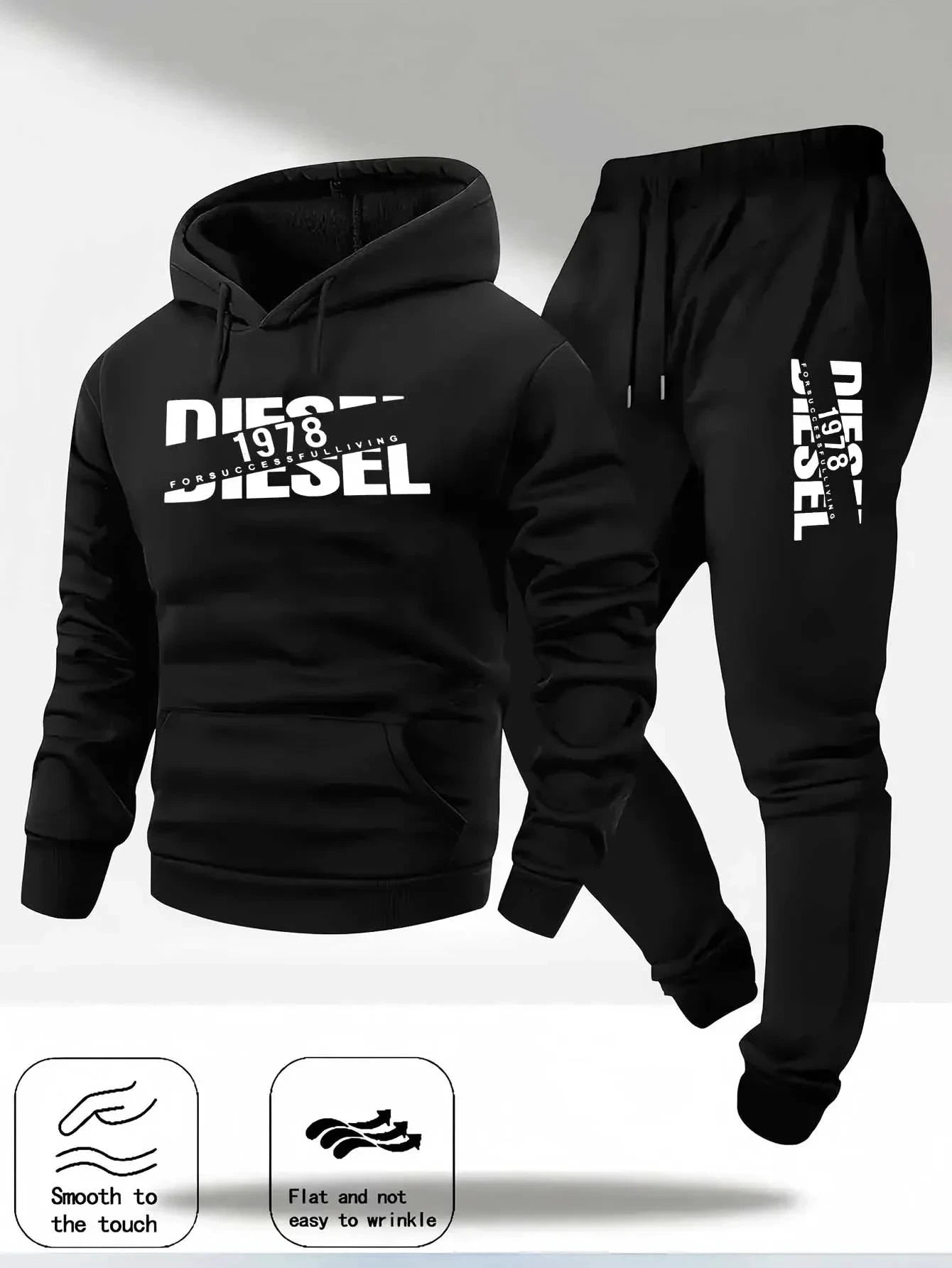 Zweiteiliges Set aus hellgrauem Hoodie und Hose von Diesel