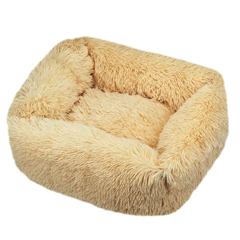 Square Plush Dog Bed, Washable, Duck Blue, Sizes XS to XL