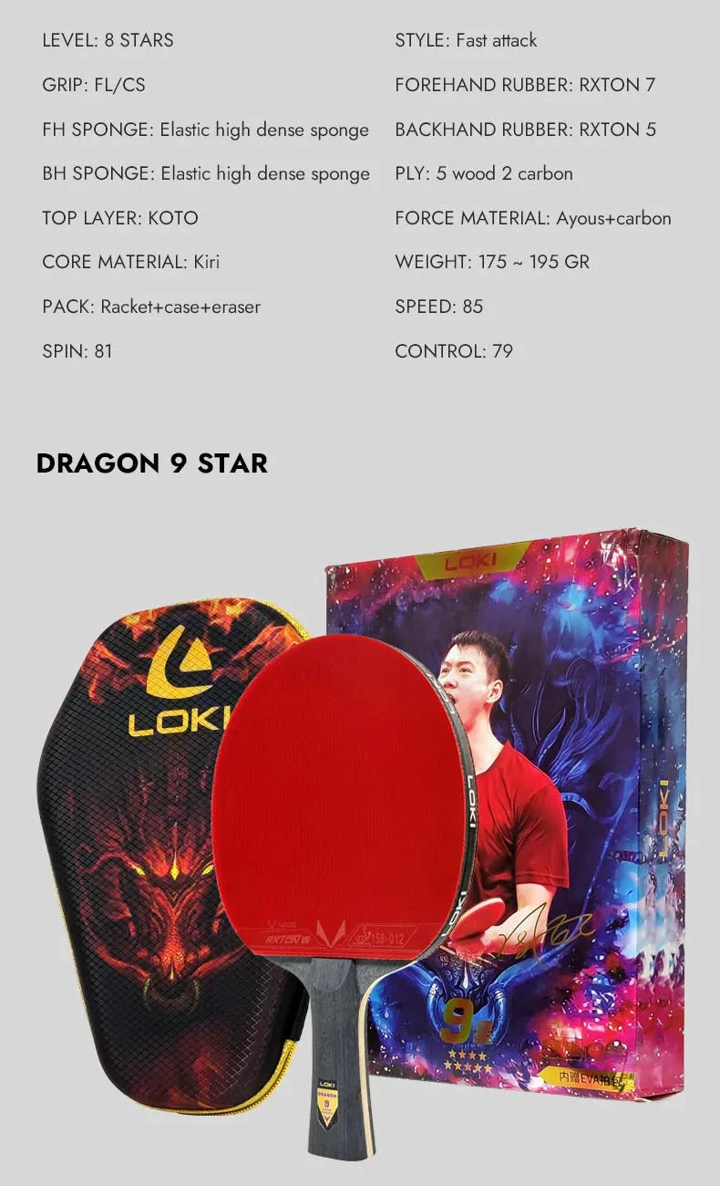 Loki Dragon Tischtennisschläger, 7-lagiges Carbonholz