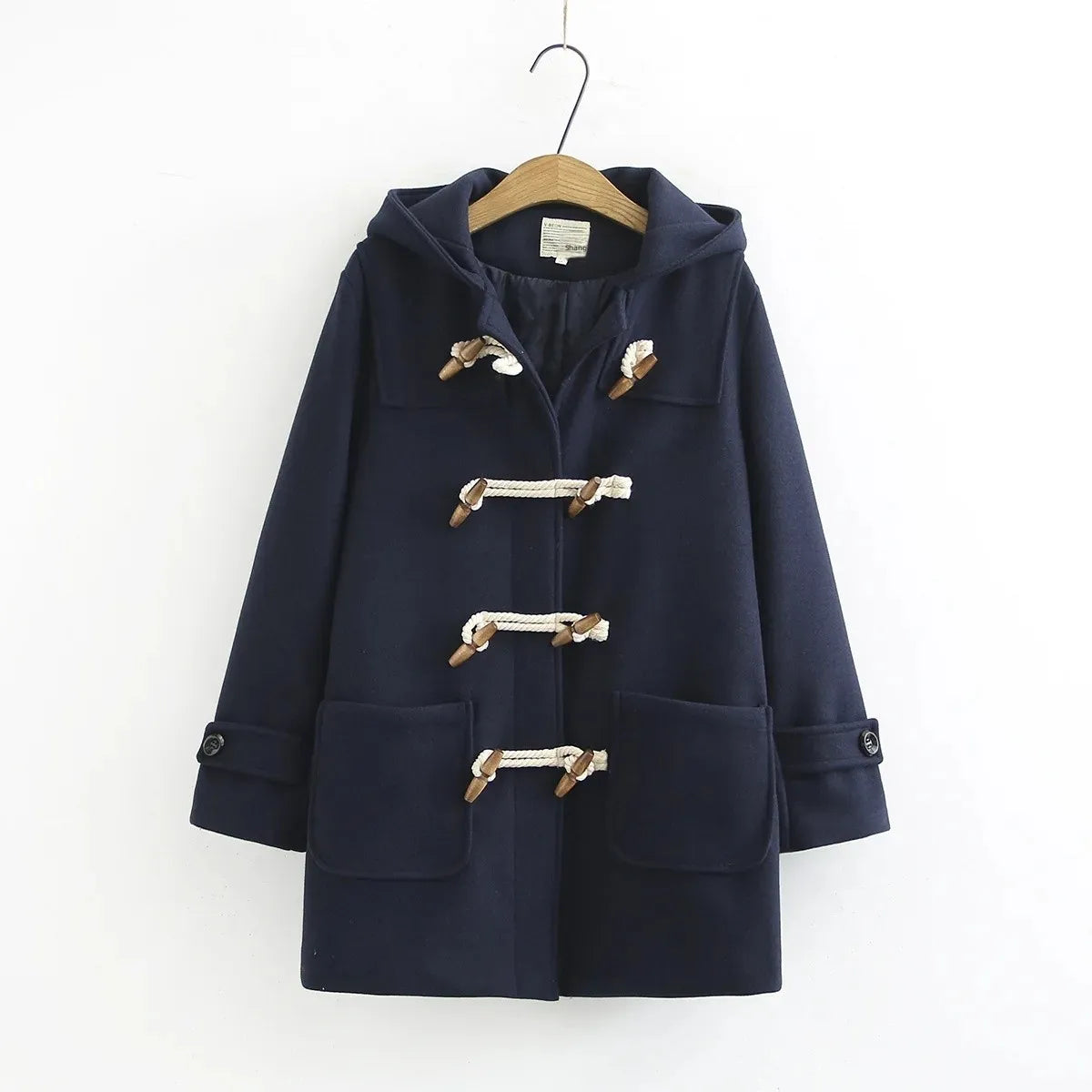 Manteau Long En Laine Avec Boutons En Bois Et Poches