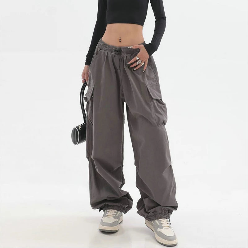 Beysaurt Damen Harajuku Baggy Cargohose mit elastischem Bund