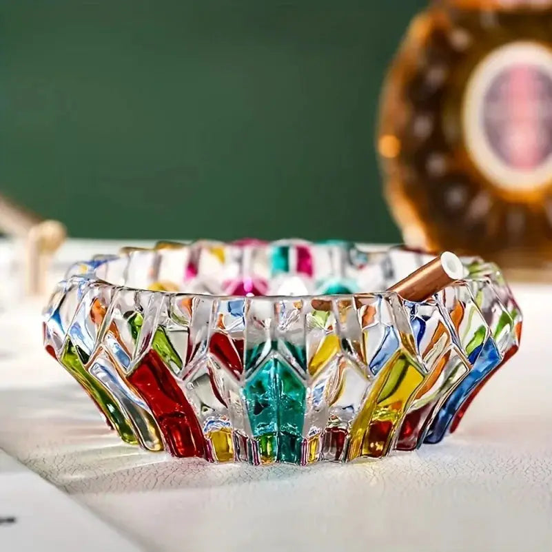 1 eleganter Glasaschenbecher - Rundes, farbiges Design, geeignet für Heim- und Bürodekoration, perfekt für das Wohnzimmer