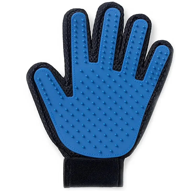 Gant de toilettage silicone bleu pour chiens et chats, paume à picots pour éliminer les poils