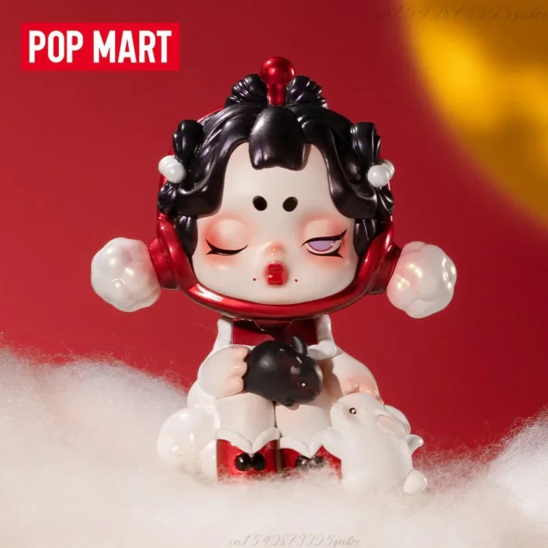 Pop Mart Kawaii PVC-Figur Braun Chinesischer Knoten Rot