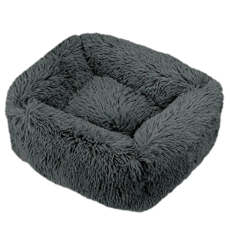 Square Plush Dog Bed, Washable, Duck Blue, Sizes XS to XL