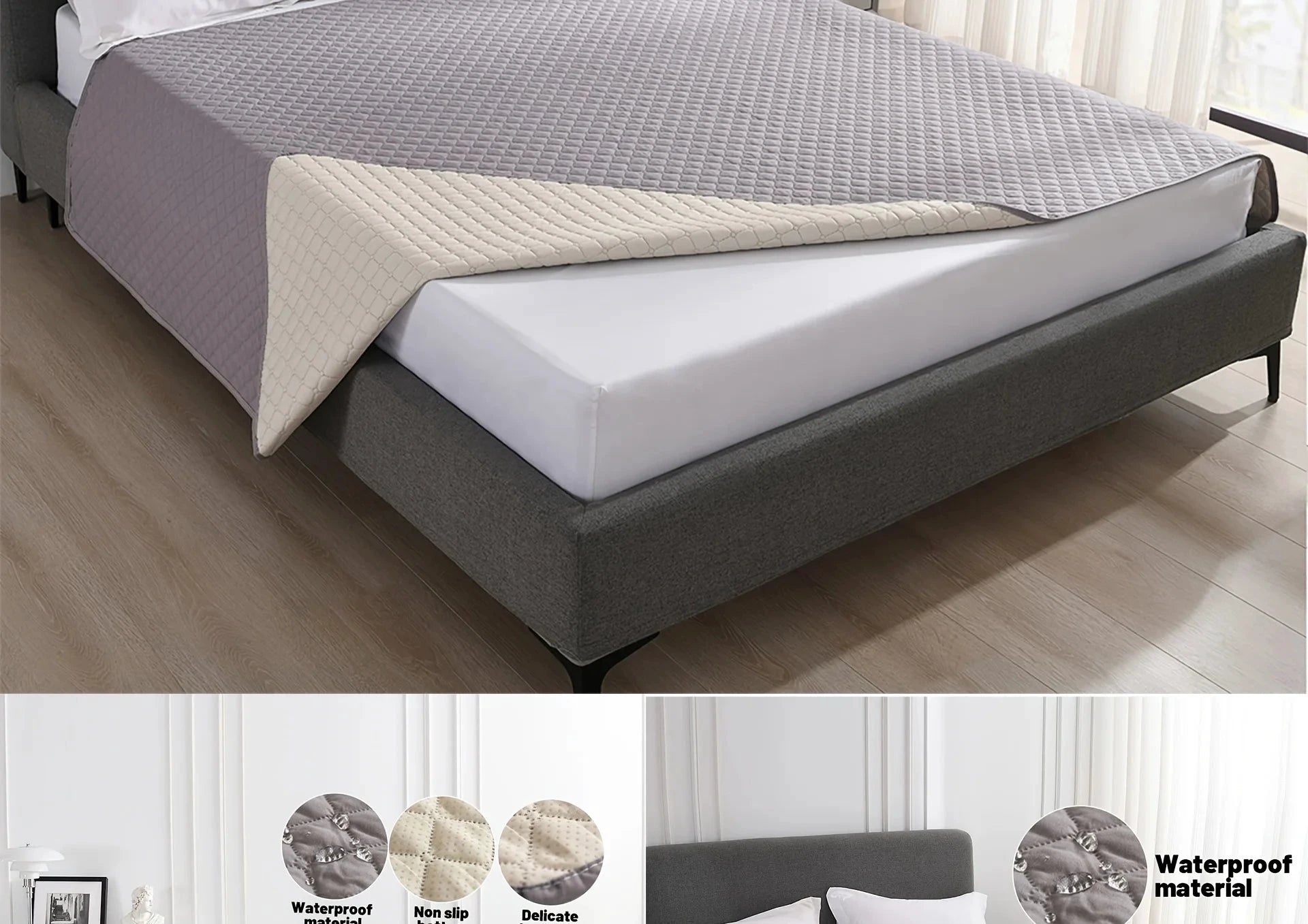 Auslaufsicherer, rutschfester und wasserdichter Hundebettbezug, grau