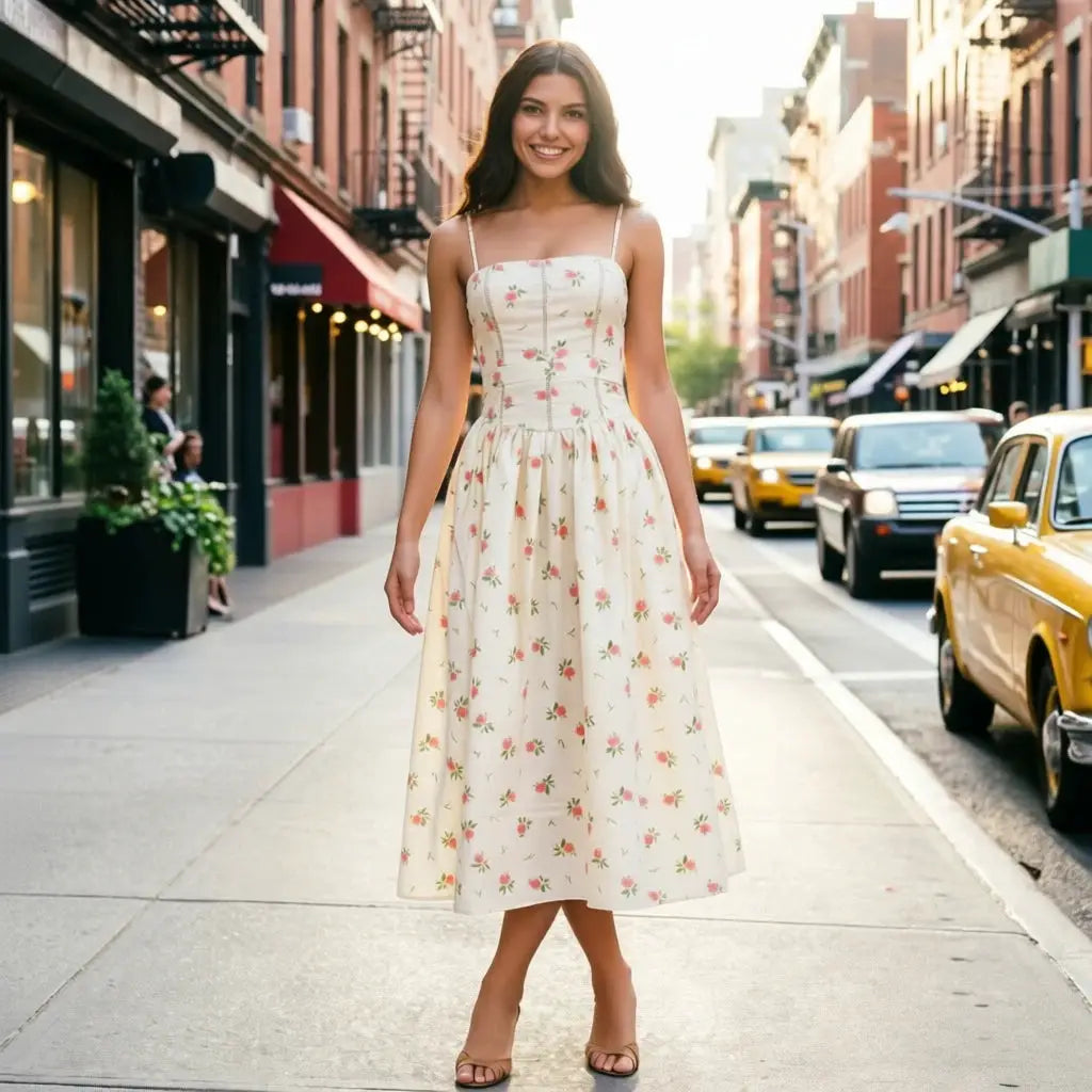 Mingmingxi Sommerkleid mit elegantem Blumenmuster, Neuheiten 2025, Spaghetti-Träger, ausgestelltes Maxikleid, Urlaub, Partykleider für Damen