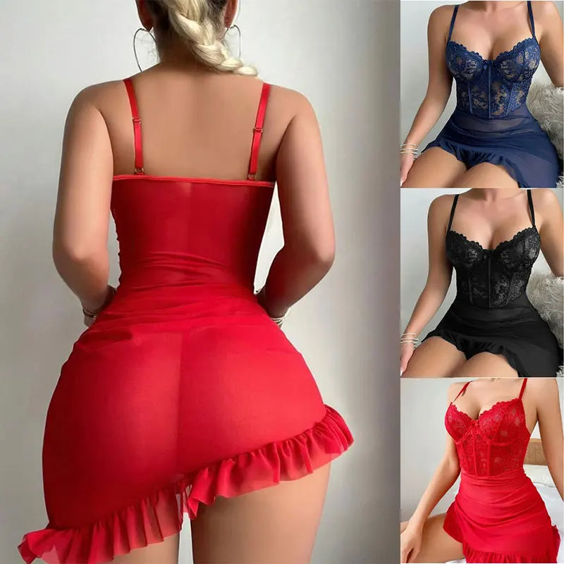 Léa's Secrets Transparentes Dessous-Set aus Spitze mit Bügeln, Mitternachtsblau