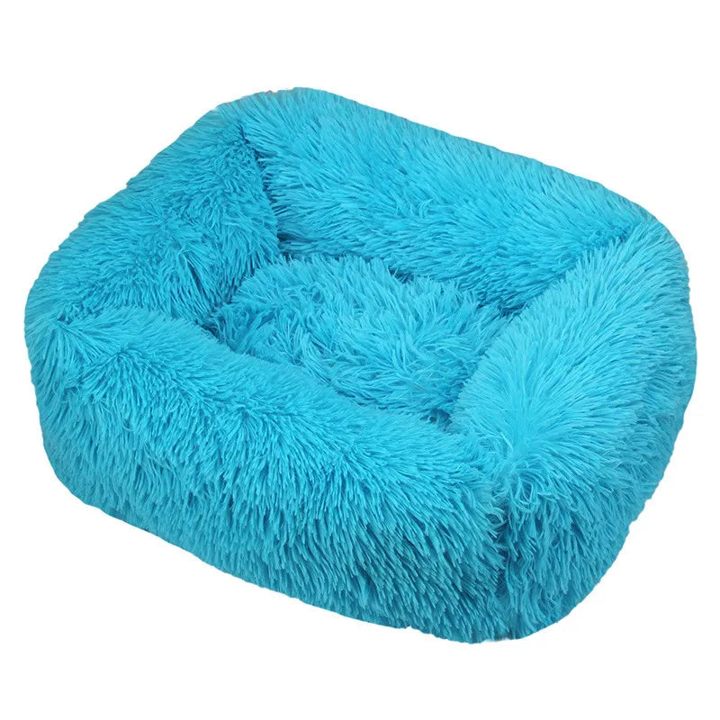 Square Plush Dog Bed, Washable, Duck Blue, Sizes XS to XL