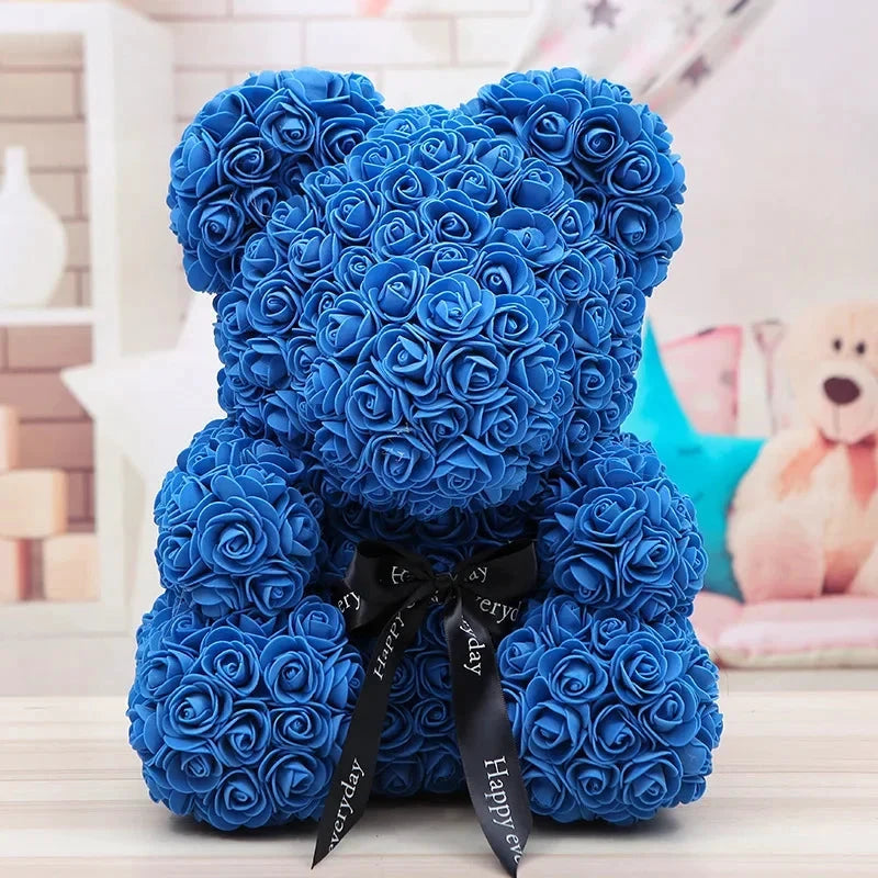 Ourson en roses éternelles avec boîte – 40 cm