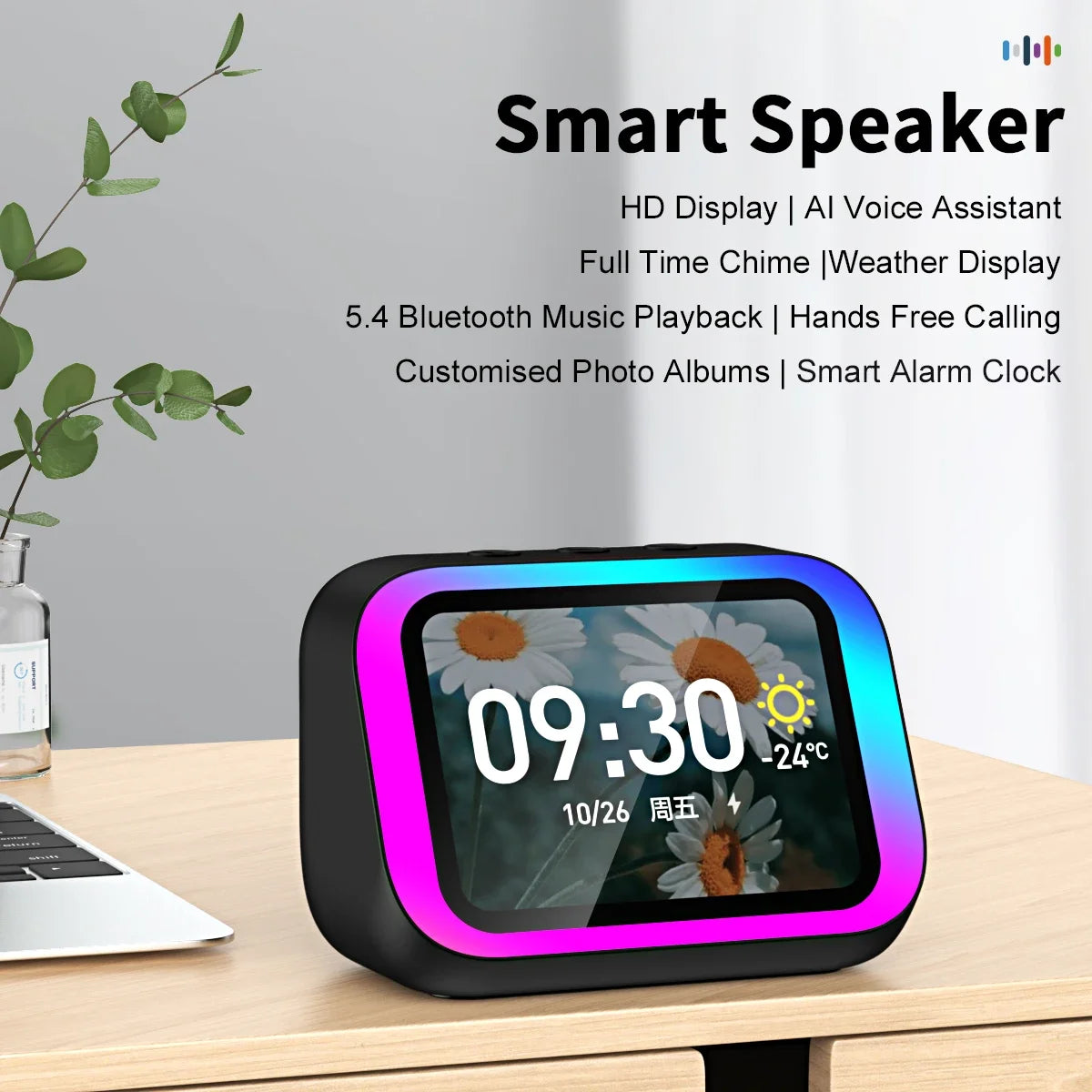 Haut-parleur Bluetooth 5.4 IA Écran Tactile LED Multicolore