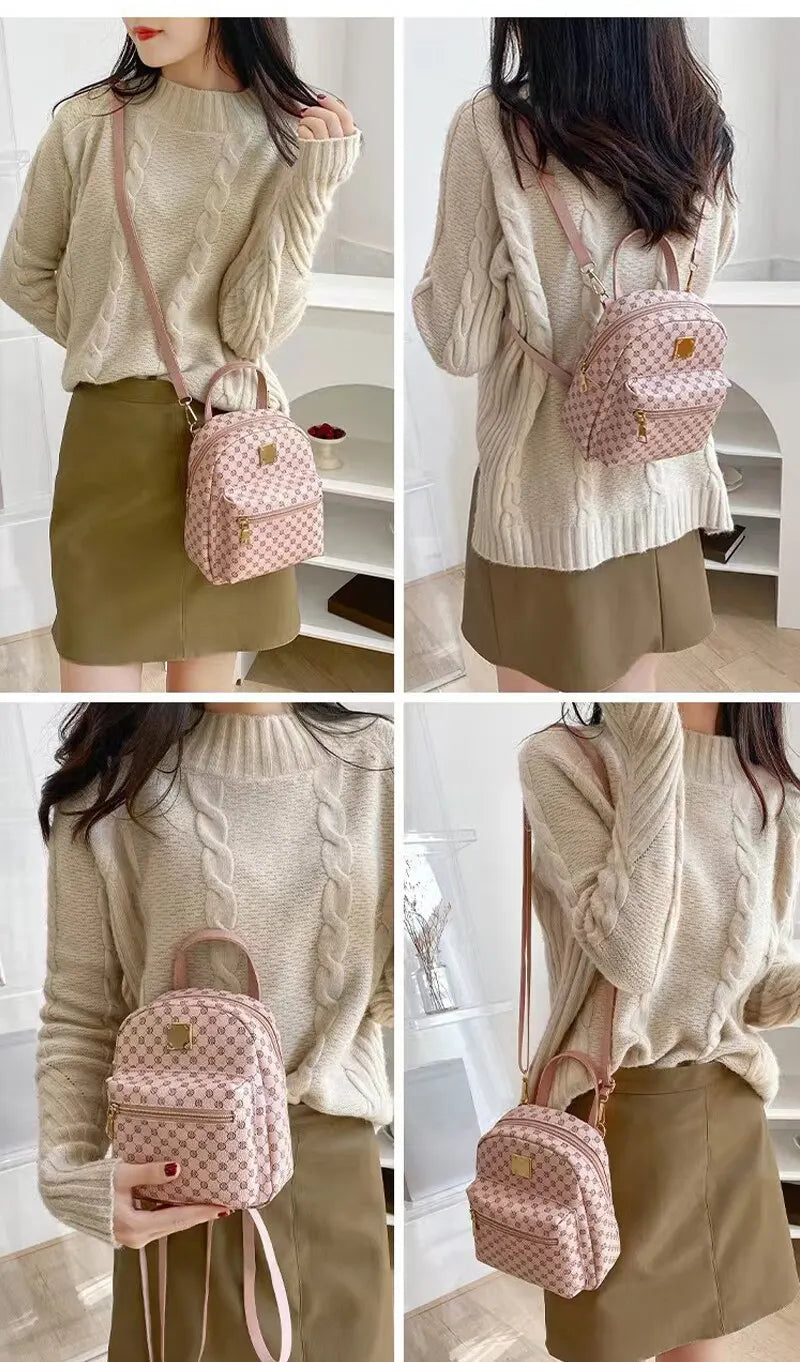 Rilibegan Classic Damenrucksack, PU, ​​Braun, Kreismuster