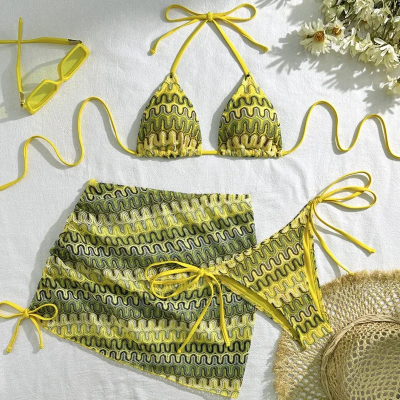 Les Secrets de Léa – Bikini trois pièces motif géométrique – Sweety