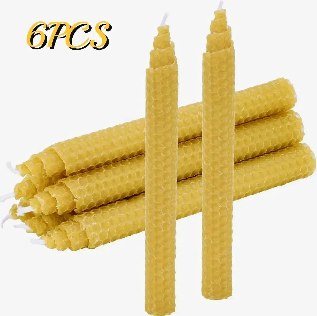 Konische Bienenwachskerzen, Bienenwabenmuster, Beige, handgefertigt