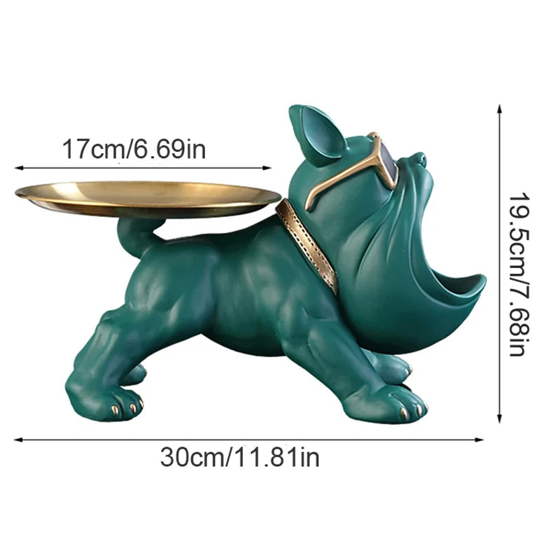Figurine Bouledogue En Résine Avec Plateau Décor Maison