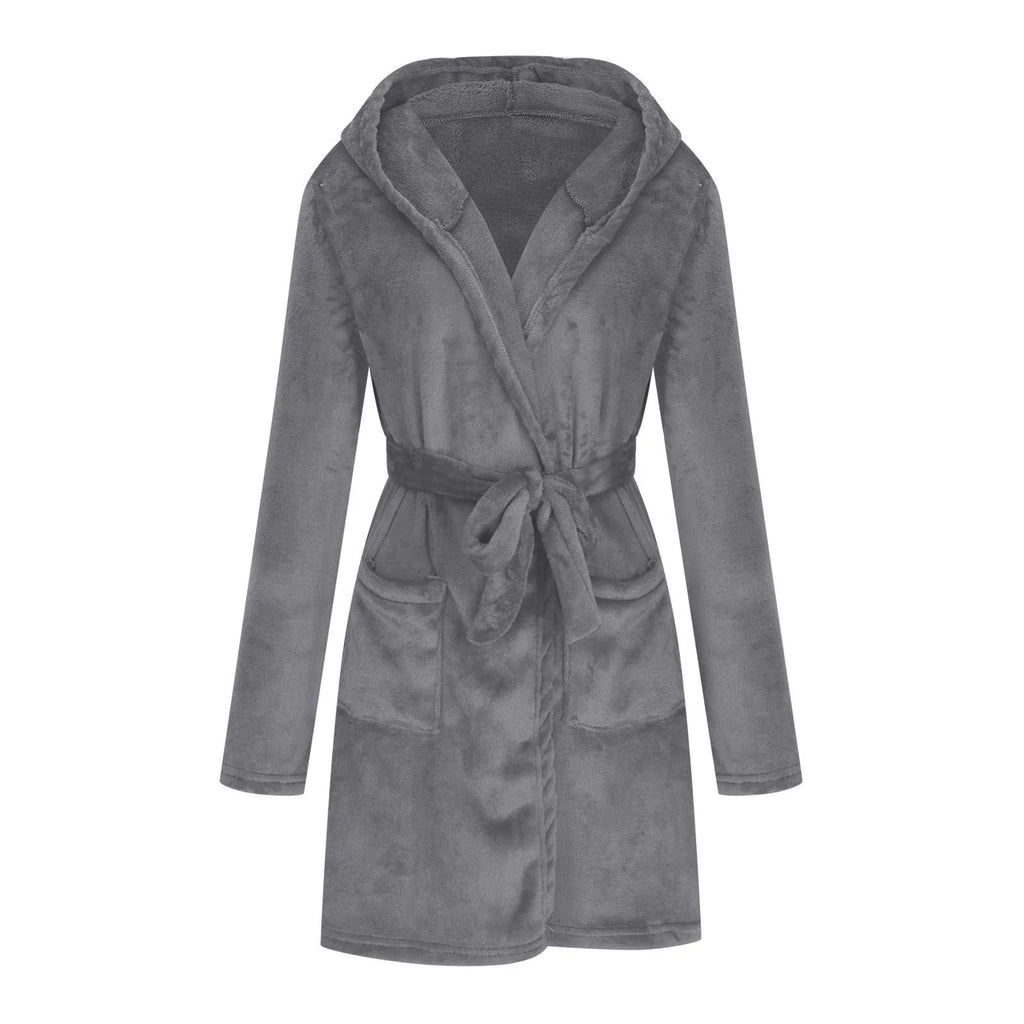 Peignoir à Capuche en Coton et Velours Côtelé Bordeaux