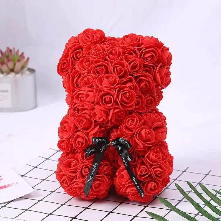 Ourson en roses éternelles avec boîte – 25 cm