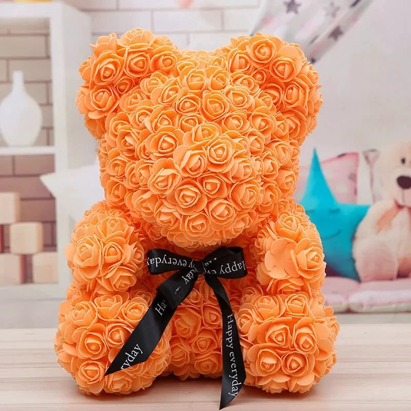 Ourson en roses éternelles avec boîte – 40 cm