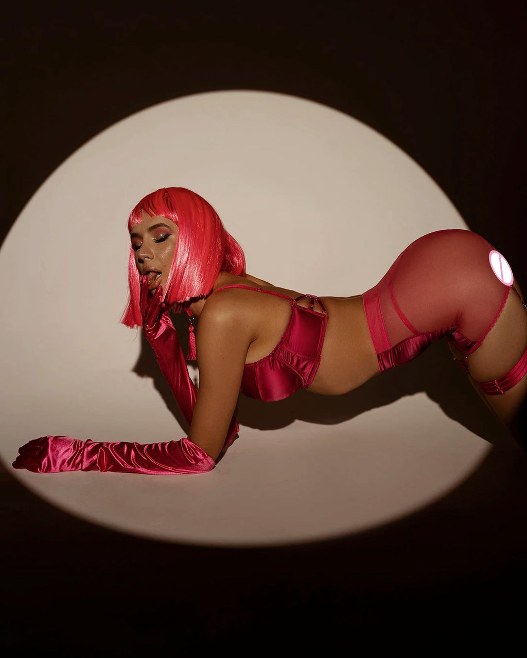 Ellolace Dessous-Set, feiner Satin und Spitze, Rot, 5-teilig