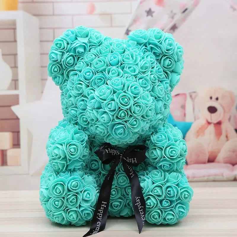 Ourson en roses éternelles avec boîte – 40 cm