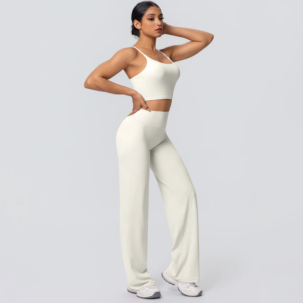 Ensemble Sport Femme Bleu Clair Dos Nu Bretelles Pantalon Taille Haute