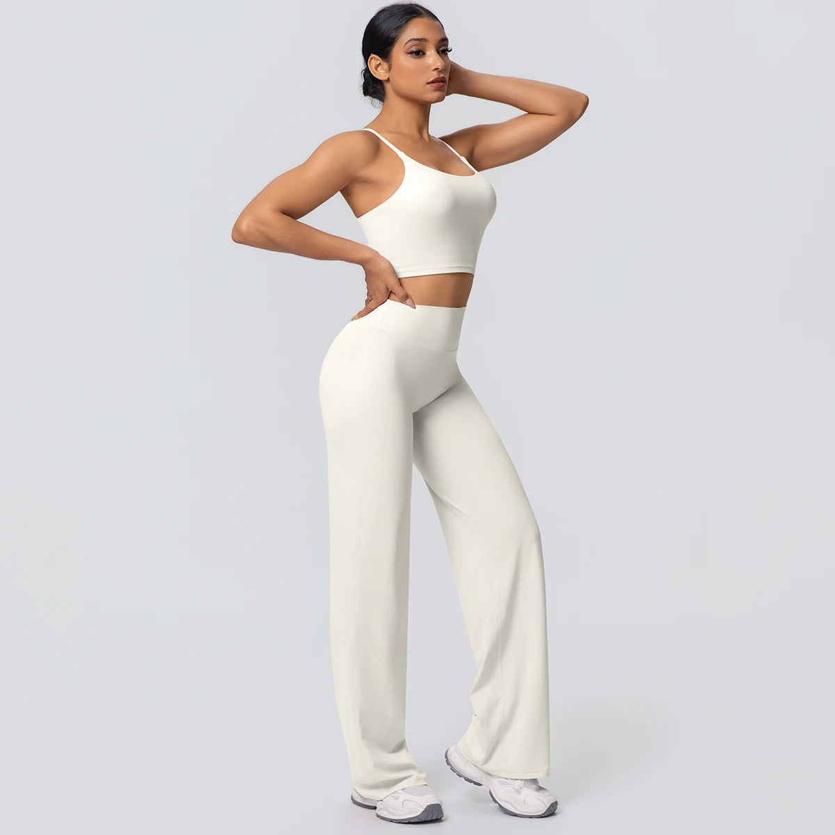 Ensemble Sport Femme Bleu Clair Dos Nu Bretelles Pantalon Taille Haute