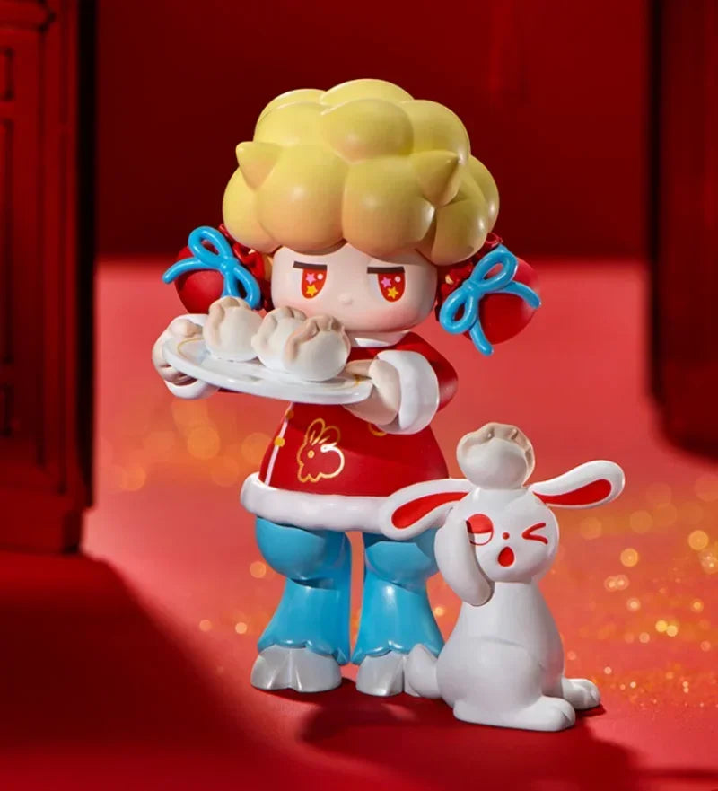 Pop Mart Kawaii PVC-Figur Braun Chinesischer Knoten Rot