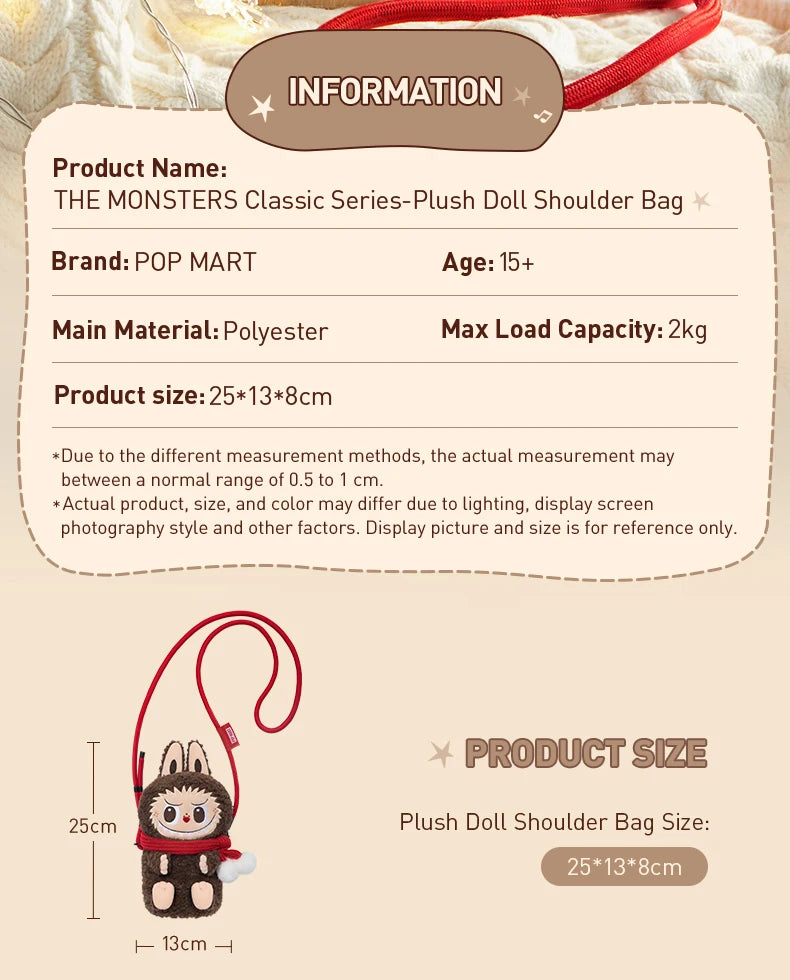 Pop Mart Labubu Die Monster Plüsch-Schultertasche, braun