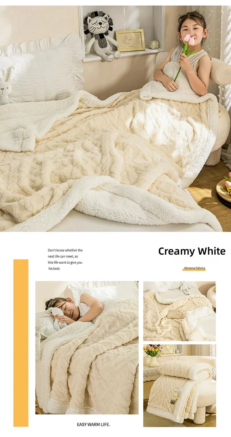 CARA CARLE Korallenfarbene Sherpa-Decke Doppelfleece