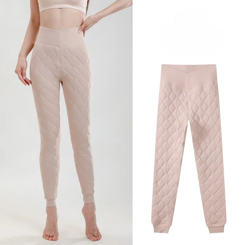 Legging Velours Taille Haute Femme Rose Doublé Polaire Chaud Hiver