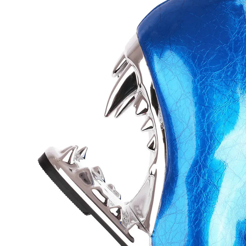 Damen-Oberschenkelstiefel, kniehoch, weit geschnitten, mit Tigerhai-Zähnen