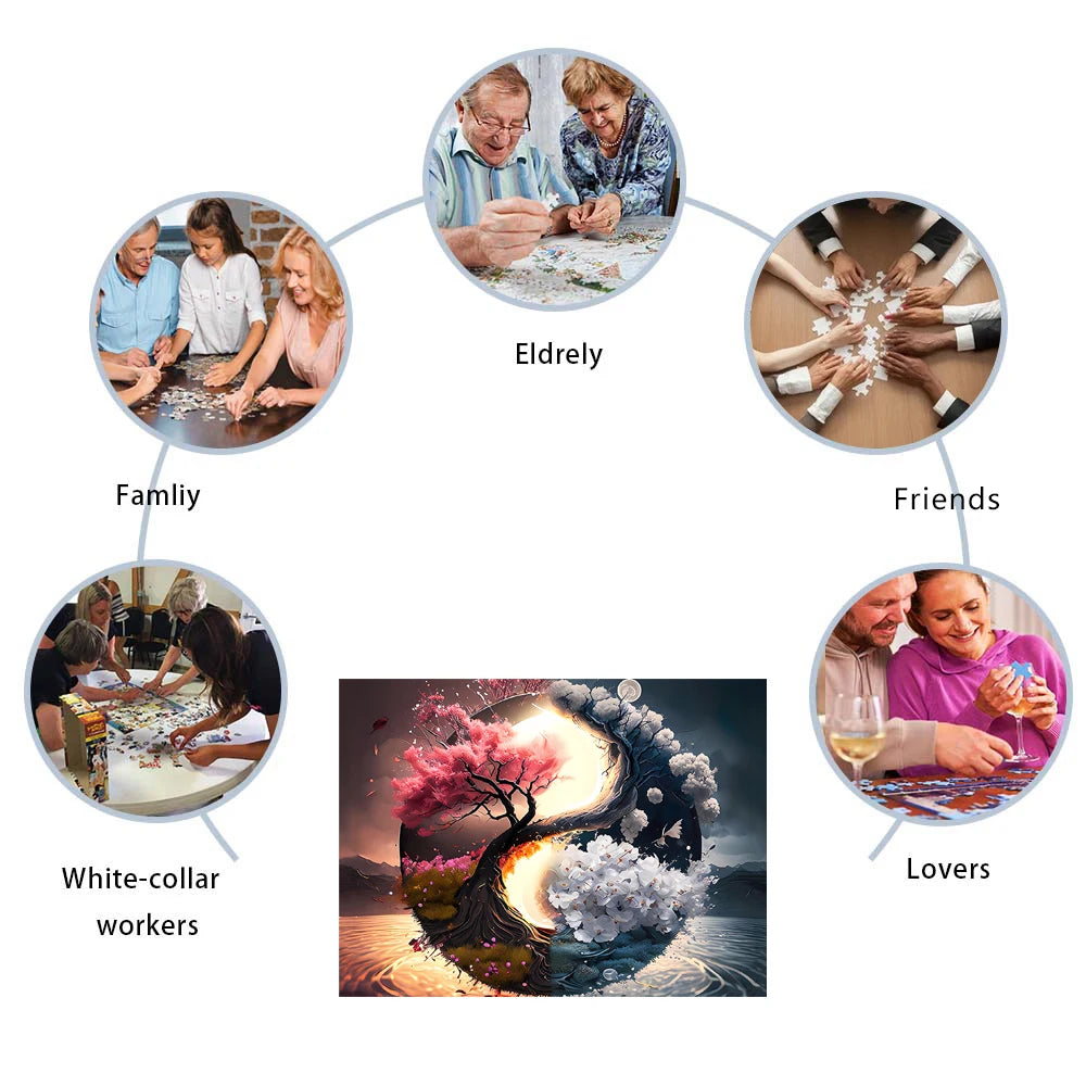 Puzzle Bois Yin Yang Arbre De Vie Lune Soleil Décoratif Fait Main Avec Découpes Laser Et Impression Haute Qualité by LSDLBoutique.ch