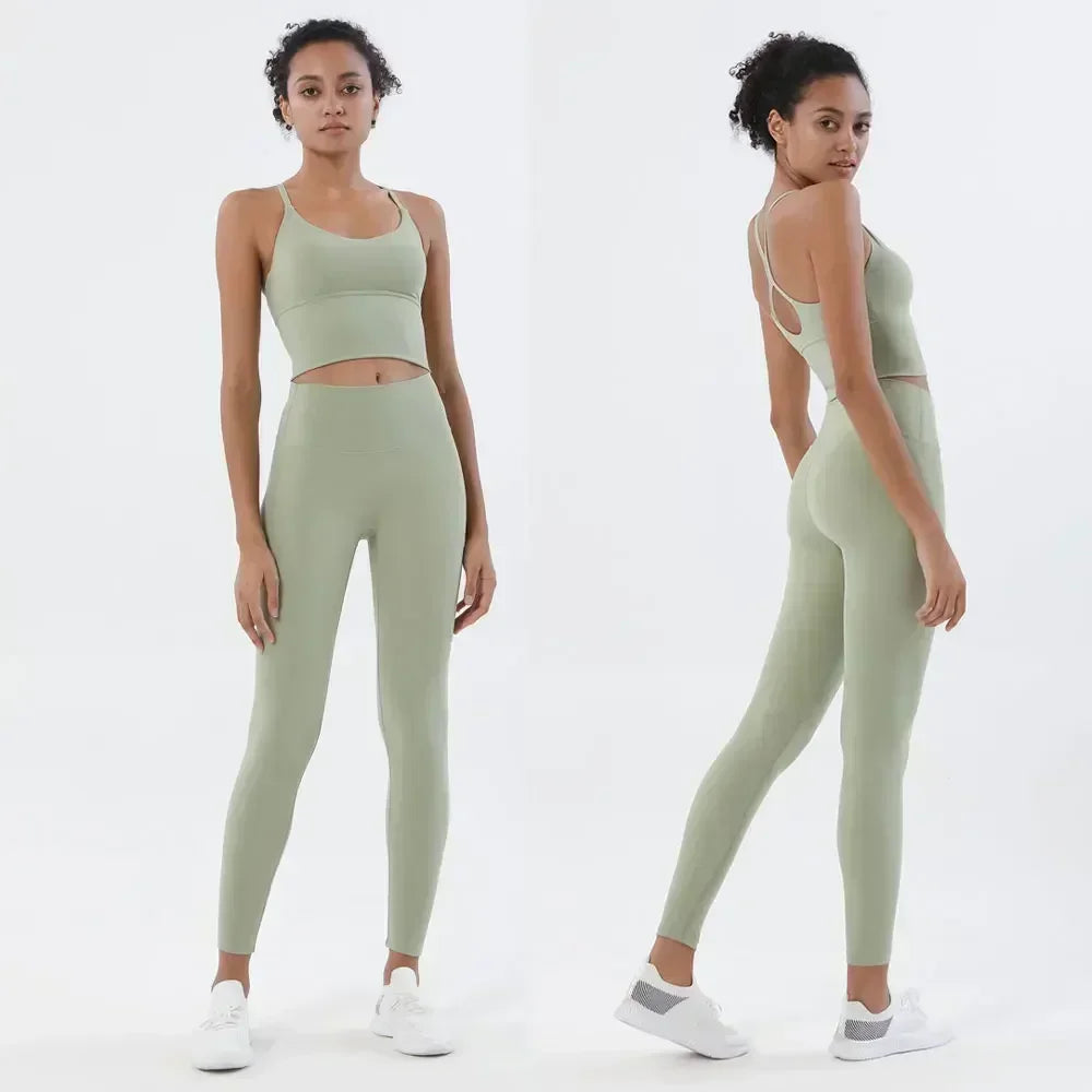 Naked Feeling Ensemble Sport Sans Couture Bleu Femme
