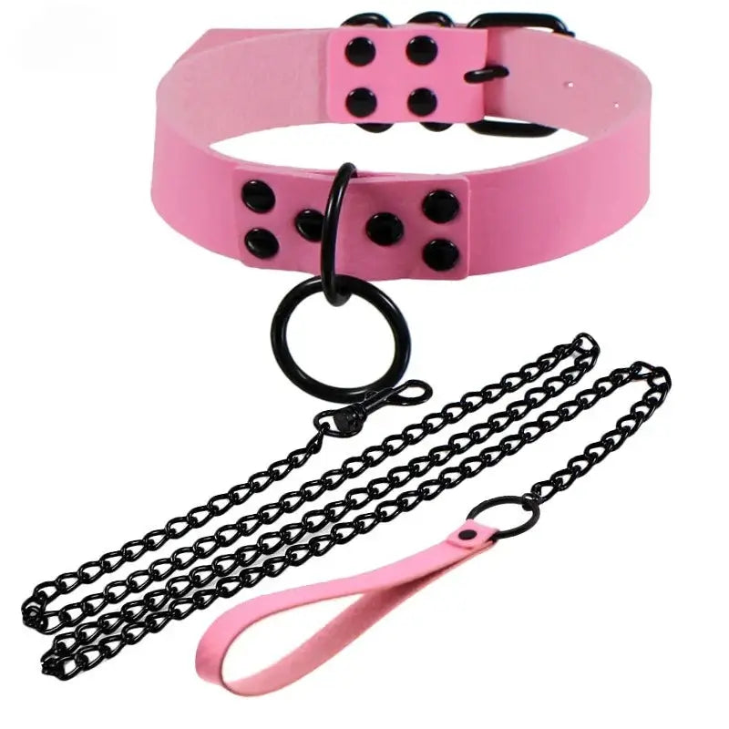 Collier de laisse en cuir synthétique style gothique punk – Decopunk
