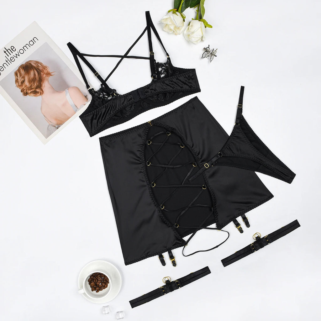 Elloace Rotes Push-Up-BH-Set aus Spitze mit gekreuzten Trägern