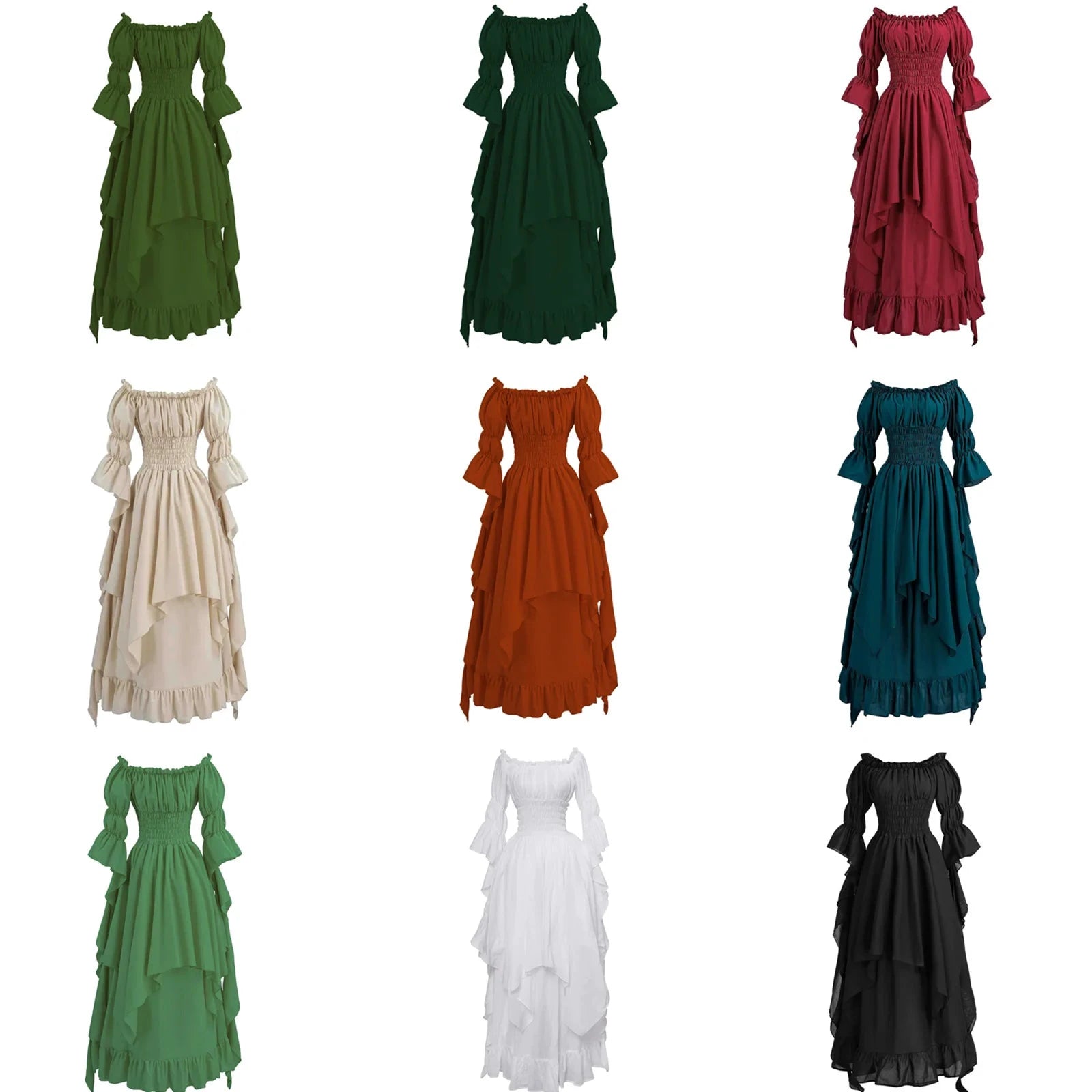 Robe longue style médiéval manches longues encolure élastique