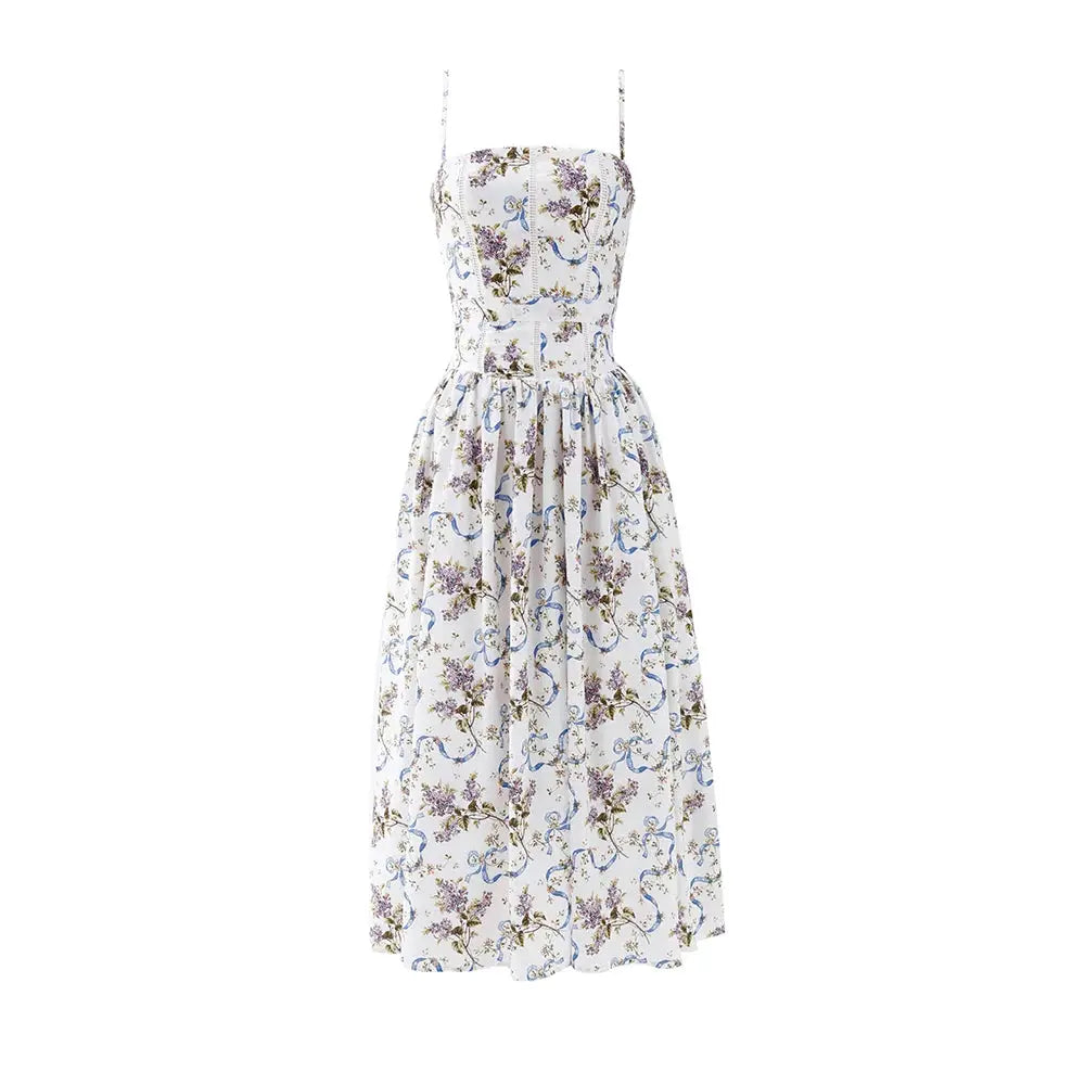 Mingmingxi Sommerkleid mit elegantem Blumenmuster, Neuheiten 2025, Spaghetti-Träger, ausgestelltes Maxikleid, Urlaub, Partykleider für Damen
